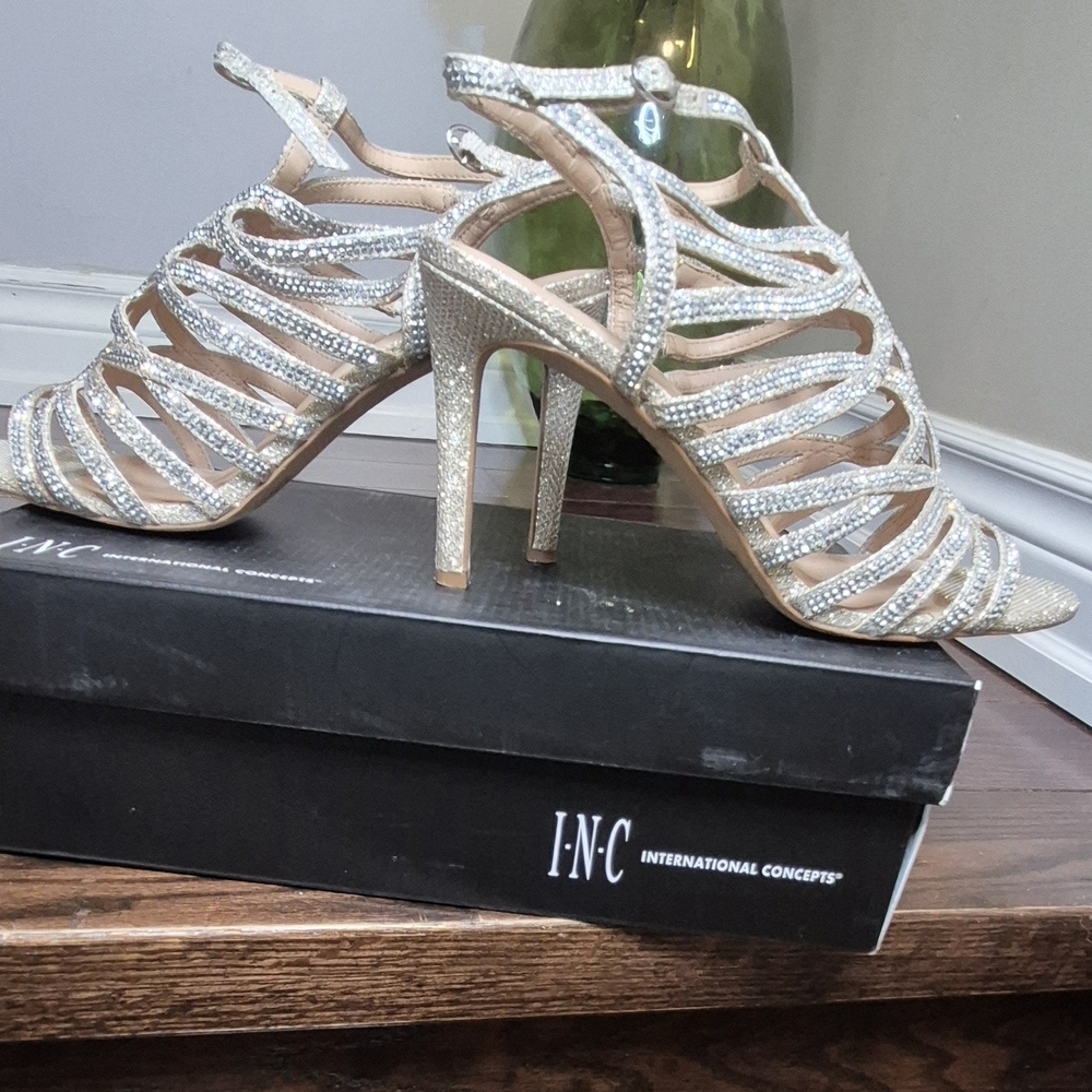 INC International Concepts Women's Silver Strappy Heels